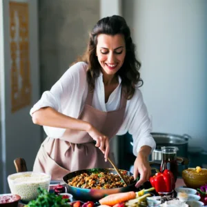 a women cooking healthy food in kitchen 